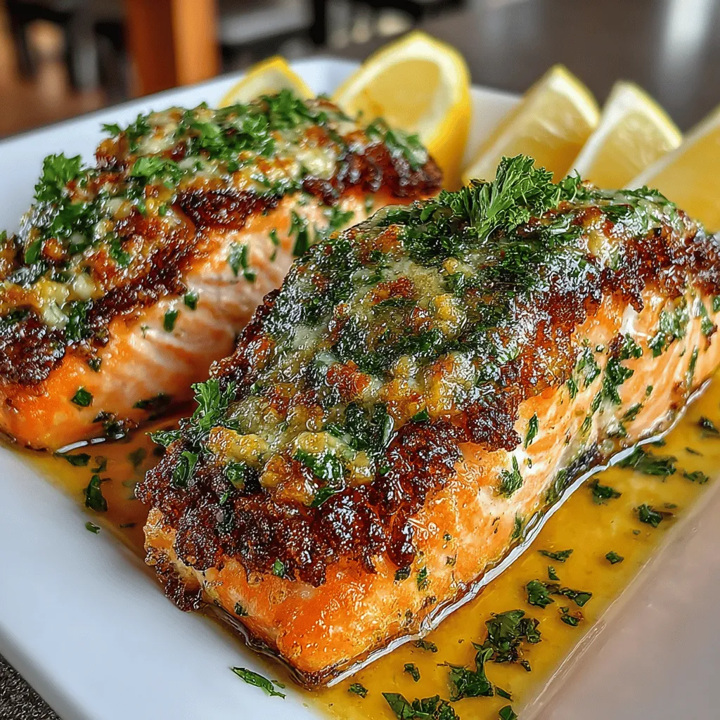 - 4 salmon fillets (about 6 ounces each) - 1 cup panko breadcrumbs - 1 cup grated Parmesan cheese - 3 cloves garlic, minced - 2 tablespoons fresh parsley, chopped - 2 tablespoons Dijon mustard - 1 tablespoon lemon juice - 1 teaspoon smoked paprika (optional) - Salt and pepper, to taste - Olive oil, for drizzling