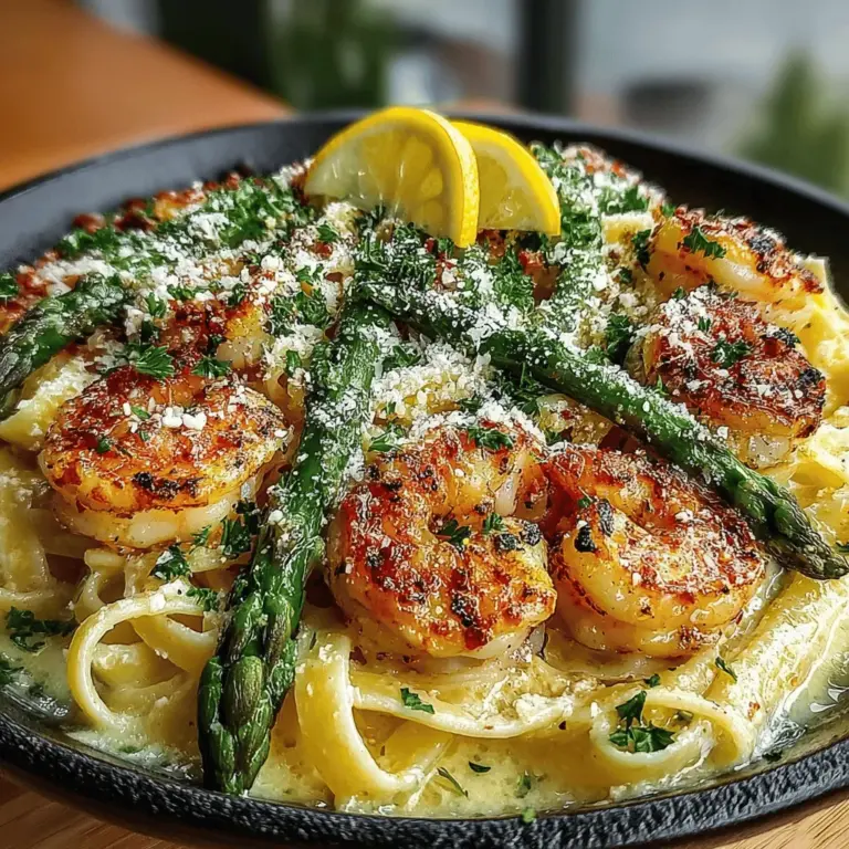 Garlic Butter Shrimp and Asparagus Pasta is an exquisite dish that delivers a delightful medley of flavors and textures. This recipe combines the tender sweetness of succulent shrimp with the crisp freshness of asparagus, all brought together by the rich, aromatic essence of garlic and butter. The result is a culinary experience that is both satisfying and elegant, making it a favorite among pasta lovers and seafood enthusiasts alike.