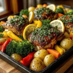 In the fast-paced world we live in, finding time to prepare nutritious meals can often feel like a daunting task. Enter the sheet pan meal—a culinary innovation that combines convenience with flavor, allowing you to whip up a delicious dinner without sacrificing time or taste. The Crunchy Herb-Infused Sheet Pan Chicken & Veggies is a standout example, seamlessly blending tender chicken with vibrant vegetables, all infused with aromatic herbs and spices. This recipe is not just easy to prepare; it’s also a pleasure to eat, making it an ideal choice for busy weeknights or leisurely weekend gatherings.