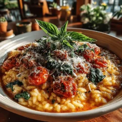 - 1 cup Arborio rice - 4 cups vegetable broth - 1 can (14.5 ounces) diced tomatoes, undrained - 2 cups fresh spinach, chopped - 1/2 cup heavy cream - 1/2 cup grated Parmesan cheese - 2 tablespoons olive oil - 1 small onion, finely chopped - 3 cloves garlic, minced - Salt and pepper to taste - Optional: 1/4 teaspoon red pepper flakes for a bit of heat - Fresh basil leaves for garnish
