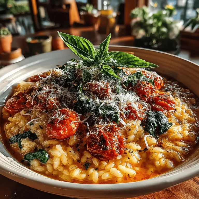 - 1 cup Arborio rice - 4 cups vegetable broth - 1 can (14.5 ounces) diced tomatoes, undrained - 2 cups fresh spinach, chopped - 1/2 cup heavy cream - 1/2 cup grated Parmesan cheese - 2 tablespoons olive oil - 1 small onion, finely chopped - 3 cloves garlic, minced - Salt and pepper to taste - Optional: 1/4 teaspoon red pepper flakes for a bit of heat - Fresh basil leaves for garnish