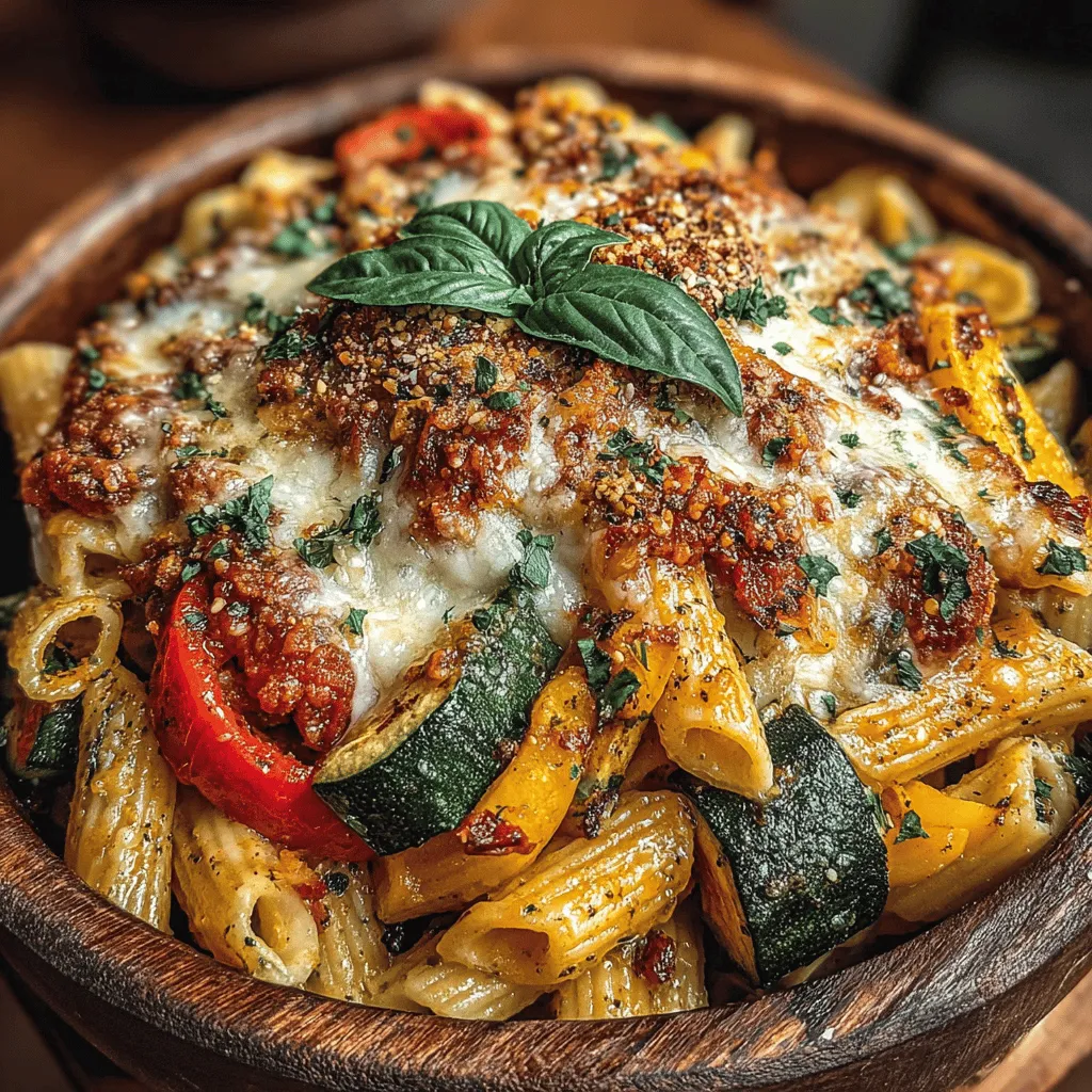 - 2 cups penne or fusilli pasta - 1 tablespoon olive oil - 1 cup bell peppers, diced (any color) - 1 cup zucchini, diced - 1 cup spinach, chopped - 1 cup mushrooms, sliced - 2 cups marinara sauce - 1 cup ricotta cheese - 1 cup mozzarella cheese, shredded - ½ cup Parmesan cheese, grated - 1 teaspoon Italian seasoning - Salt and pepper, to taste