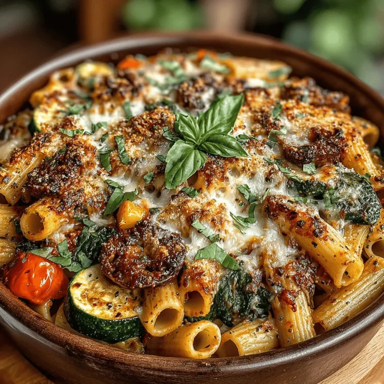 - 2 cups penne or fusilli pasta - 1 tablespoon olive oil - 1 cup bell peppers, diced (any color) - 1 cup zucchini, diced - 1 cup spinach, chopped - 1 cup mushrooms, sliced - 2 cups marinara sauce - 1 cup ricotta cheese - 1 cup mozzarella cheese, shredded - ½ cup Parmesan cheese, grated - 1 teaspoon Italian seasoning - Salt and pepper, to taste
