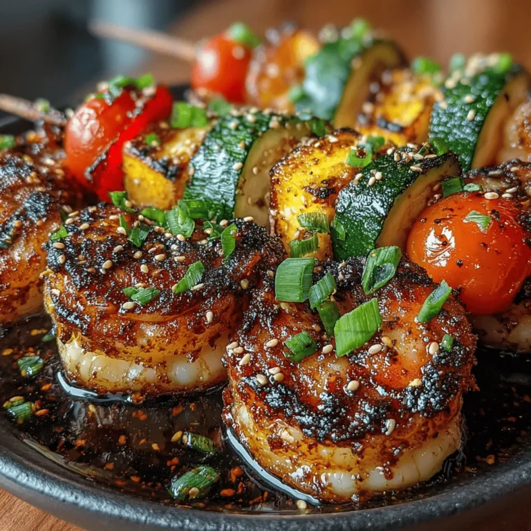 Grilling is a cherished cooking method that brings people together, and what better way to celebrate this tradition than with Savory Teriyaki Shrimp & Veggie Skewers? These delightful skewers are not only a feast for the eyes but also a treasure trove of flavors and nutrients. The combination of succulent shrimp marinated in a rich teriyaki sauce, paired with vibrant and crunchy vegetables, makes for a dish that is as versatile as it is delicious. Ideal for gatherings, weeknight dinners, or weekend barbecues, this recipe is quick to prepare, allowing you to spend more time enjoying the company of friends and family.