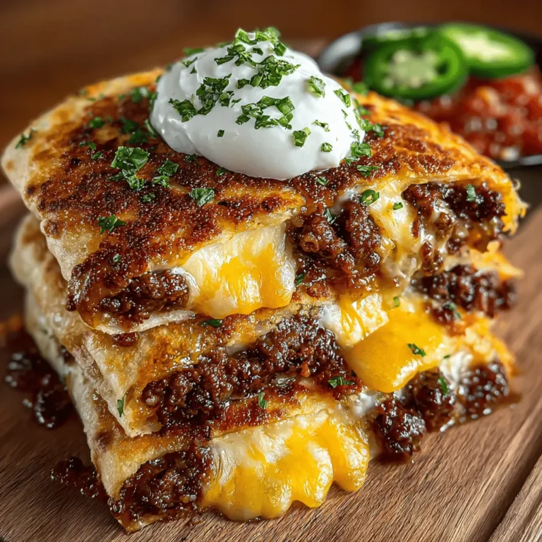 Savory Beef and Bean Quesadillas are a delightful fusion of flavors and textures that make for an ideal meal option, whether you're preparing a quick weeknight dinner or hosting a casual gathering. This dish showcases the rich, seasoned goodness of ground beef, the creamy indulgence of cheese, and the heartiness of black beans, all enveloped in a warm tortilla. The appeal of quesadillas lies not only in their delicious taste but also in their remarkable versatility—allowing home cooks to customize the ingredients based on personal preferences and dietary needs.