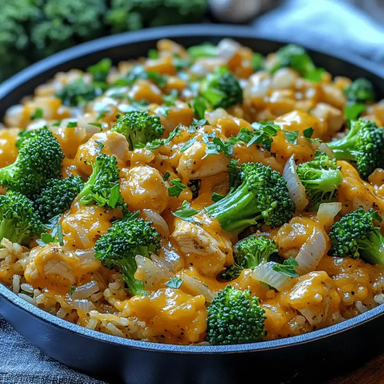 In the hustle and bustle of modern life, finding time to prepare a nutritious meal can feel like an overwhelming task. Enter the Cheesy Broccoli and Chicken Rice Skillet—a delightful one-pan dish that perfectly balances protein, vegetables, and carbohydrates, making it an appealing option for those looking for a wholesome dinner without excessive prep time. This recipe is not only delicious but also satisfies the cravings for comfort food with its creamy texture and savory flavors.