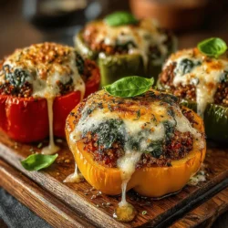 - 4 large bell peppers (any color) - 1 pound ground turkey - 2 cups fresh spinach, chopped - 1 cup cooked quinoa or rice - 1 medium onion, diced - 2 cloves garlic, minced - 1 teaspoon olive oil - 1 teaspoon Italian seasoning - Salt and pepper to taste - 1 cup shredded mozzarella cheese (optional) - Fresh parsley for garnish (optional)