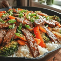Sizzling Beef & Veggie Delight is a vibrant and hearty dish that brings together tender strips of beef and a colorful array of fresh vegetables. This stir-fry not only tantalizes the taste buds with its bold flavors but also provides a nutritious and well-rounded meal that can be enjoyed any day of the week. The combination of protein and fiber-rich veggies makes it a go-to option for those looking to maintain a balanced diet without sacrificing taste.