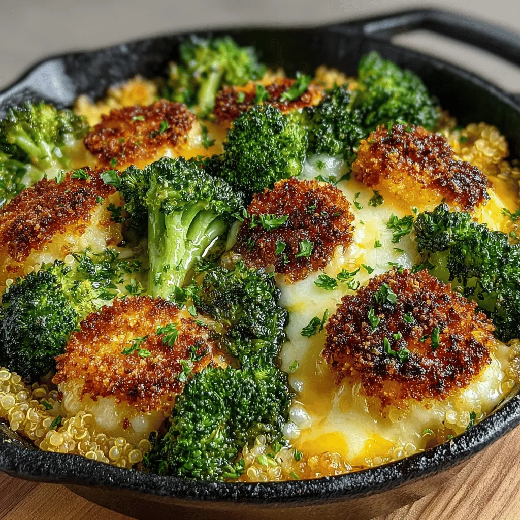 This One-Pan Cheesy Broccoli and Quinoa Casserole is a delightful dish that brings together the wholesome goodness of quinoa and broccoli, making it a perfect option for a nutritious meal. Not only is it packed with essential vitamins and minerals, but it's also incredibly easy to prepare, requiring just one pan for cooking. This makes it an ideal choice for those with busy lifestyles who still want to enjoy a healthy and satisfying meal. The combination of cheesy goodness and the nutty flavor of quinoa creates a comforting dish that the whole family will love.