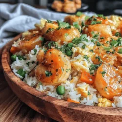 Garlic-Infused Shrimp Delight is a vibrant and satisfying dish that brings together the rich flavors of shrimp and fresh vegetables, all enveloped in the comforting embrace of fried rice. This recipe is perfect for those looking to enjoy a quick yet nutritious meal that doesn’t compromise on taste. The combination of succulent shrimp and colorful vegetables not only makes for a delightful presentation but also packs a punch of essential nutrients.