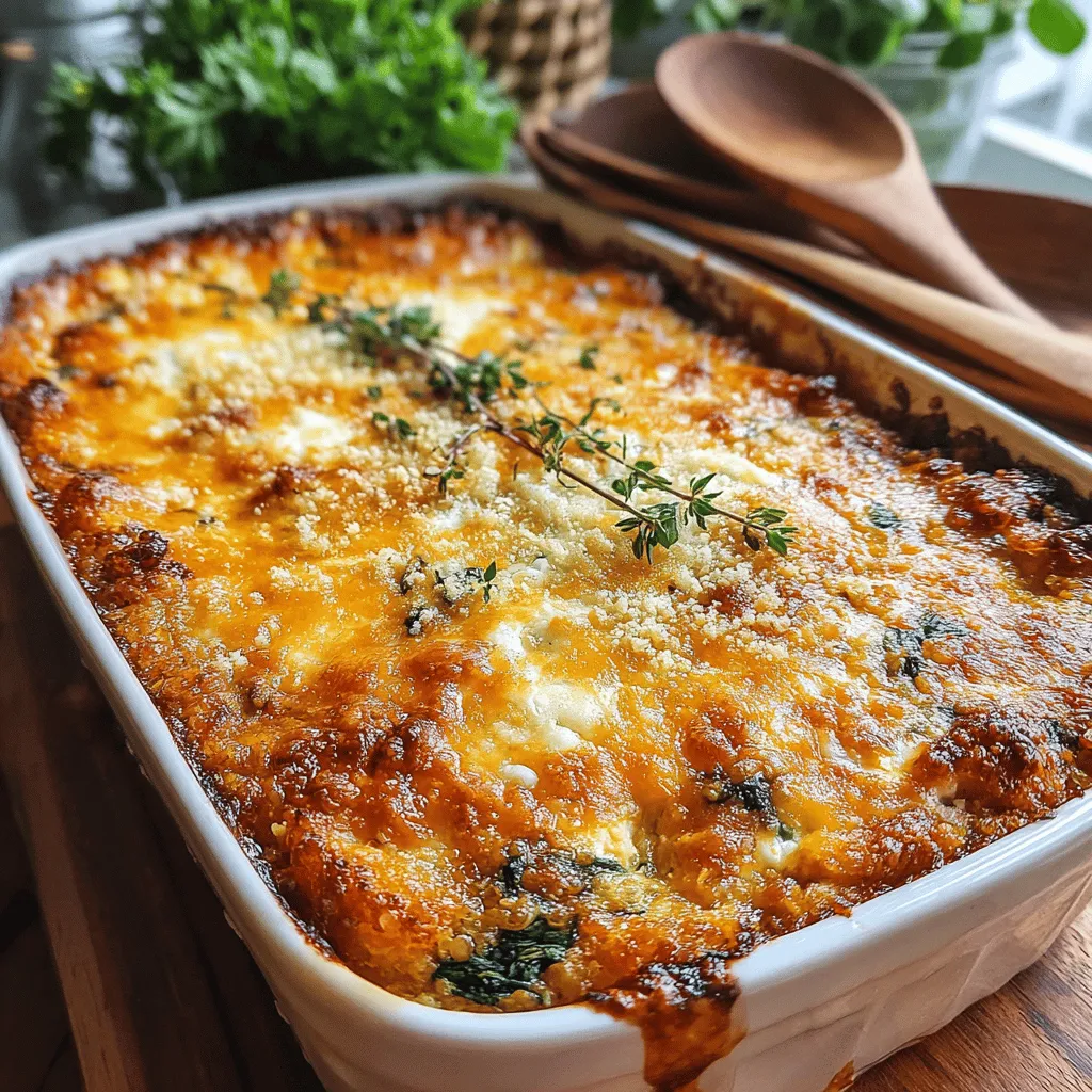 The Savory Cheesy Quinoa and Spinach Casserole is a delightful and healthy meal option that beautifully combines the goodness of quinoa, fresh spinach, and a medley of cheeses. This casserole is not only delicious but also packed with nutrients, making it an excellent choice for families, health-conscious individuals, and anyone craving a satisfying vegetarian dish.