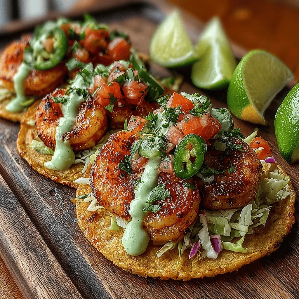 - 1 pound of large shrimp, peeled and deveined - 2 tablespoons olive oil - 1 teaspoon chili powder - 1 teaspoon cumin - 1 teaspoon smoked paprika - 1/2 teaspoon garlic powder - 1/2 teaspoon onion powder - Salt and pepper to taste - 8 small corn or flour tortillas - 1 cup shredded cabbage - Fresh cilantro for garnish - Lime wedges for serving