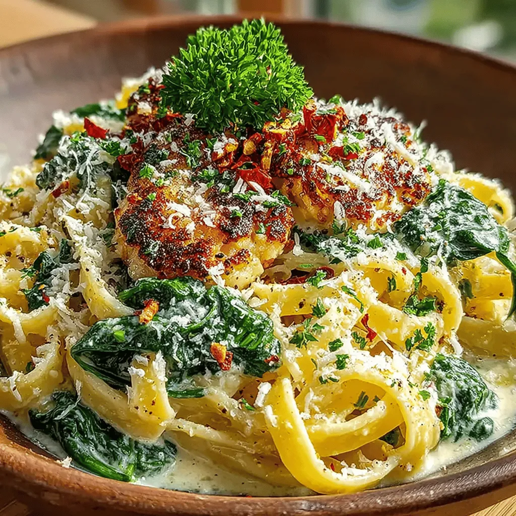 Creamy Garlic Parmesan Pasta with Spinach is a dish that embodies comfort and satisfaction, making it an ideal choice for any day of the week. This recipe combines the rich flavors of garlic and Parmesan cheese with the vibrant green of fresh spinach, creating a meal that is both delicious and visually appealing. The simplicity of the preparation process means that even novice cooks can whip up this delightful pasta dish in no time. Additionally, the inclusion of spinach not only enhances the dish's aesthetic but also adds a plethora of health benefits, providing essential vitamins and minerals. Versatile in nature, this creamy pasta can be served as a hearty main course or as a delightful side dish to complement a variety of meals.