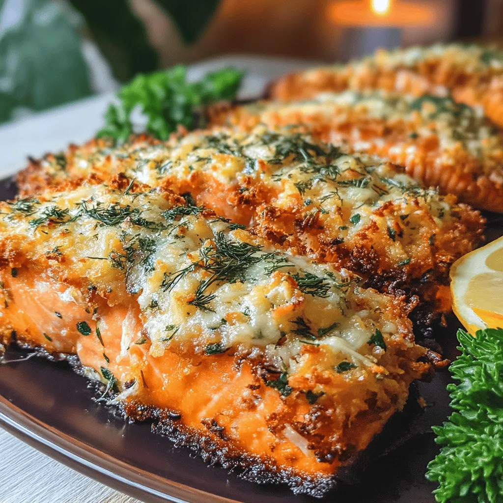 Herb Garlic Parmesan Crusted Salmon is a delightful dish that beautifully marries the rich, buttery taste of salmon with a crunchy, herb-infused topping. This recipe is not only packed with flavor but is also incredibly simple to prepare, making it an excellent choice for busy weeknights or special occasions. With its impressive presentation and mouthwatering aroma, this salmon dish is sure to please both family and guests alike.